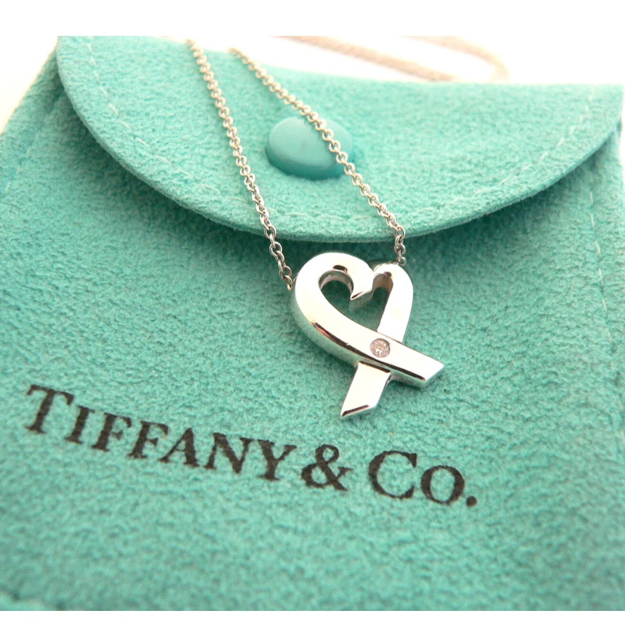 Tiffany & Co Silver Diamond Loving Heart Necklace Pendant With Gift Pouch